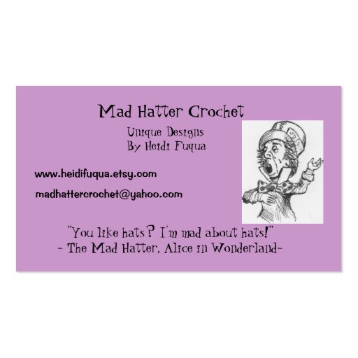 madhatter, Mad Hatter Crochet, Unique Designs B... Business Cards