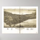 Madison WI 1885 Antique Panoramic Map Posters