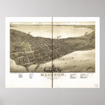 Madison WI 1885 Antique Panoramic Map Posters