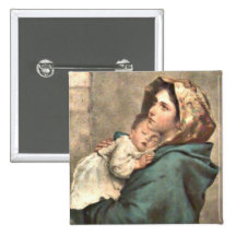 Madonna in Scarf Holds Baby Jesus Pinback Buttons