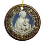 MADONNA WITH CHILD  Round Blue Sapphire Christmas Tree Ornaments