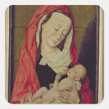 Madonna y niño (el panel) calcomanía cuadradas