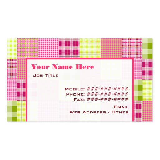 Madras Inspired Plaid All Purpose Business Card (back side)