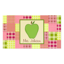 Madras Inspired Plaid Green Apple Teacher business cards