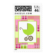 Madras Inspired Plaid Patchwork Baby Shower Postage Stamps