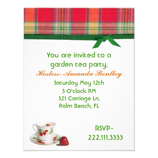 Madras Plaid Tea Party Invitation