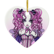 maegan, pink, couture, fairy, heart, faery, fae, faerie, fantasy, art, myka, jelina, mika, big, eyed, faeries, Ornament with custom graphic design