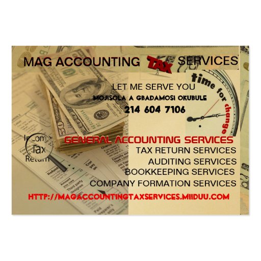 MAG ACCOUNTING  TAX SERVICES MOISOLA AGBADAMOSI BUSINESS CARD TEMPLATE (front side)