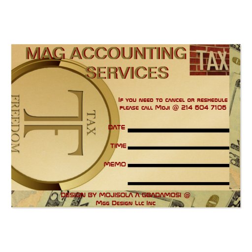 MAG ACCOUNTING  TAX SERVICES MOISOLA AGBADAMOSI BUSINESS CARD TEMPLATE (back side)