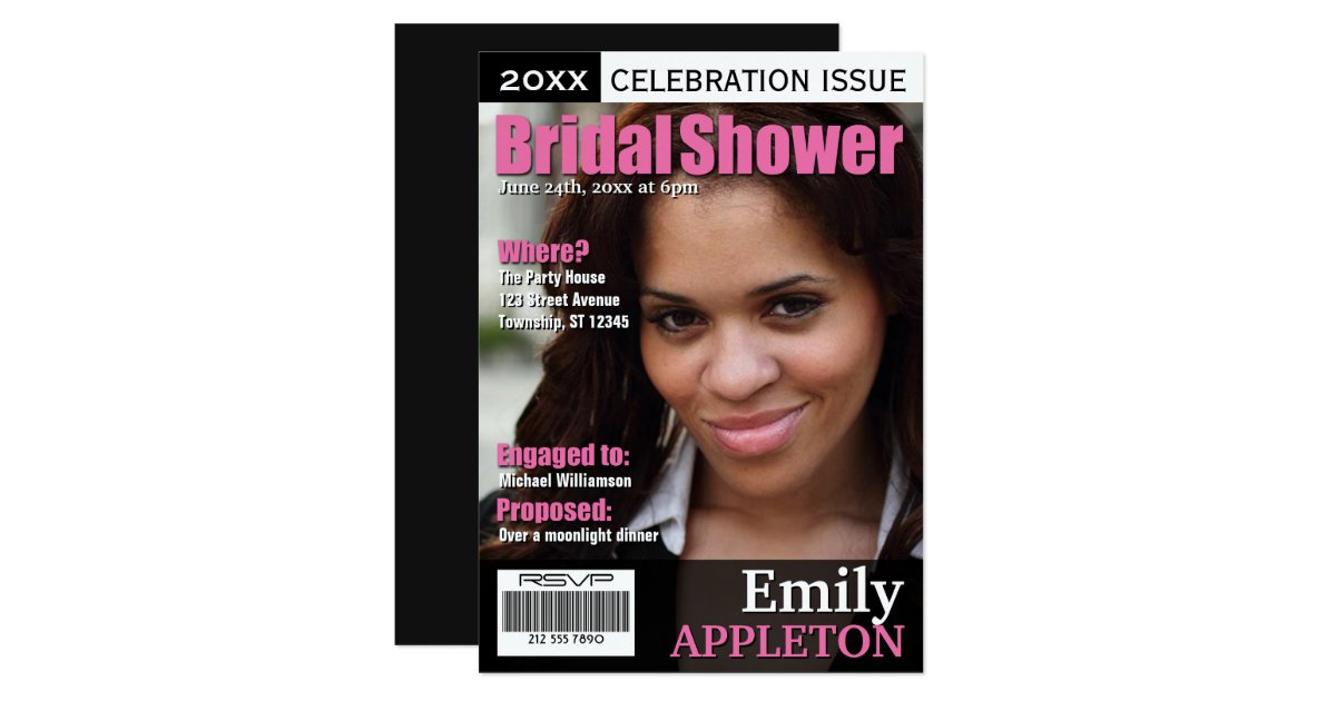 Magazine Cover Fuchsia Bridal Shower Invitations Zazzle