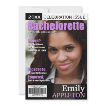 Magazine Cover Purple Bachelorette Invitations