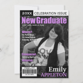 Magazine Cover Purple Graduation Invitations zazzle_invitation