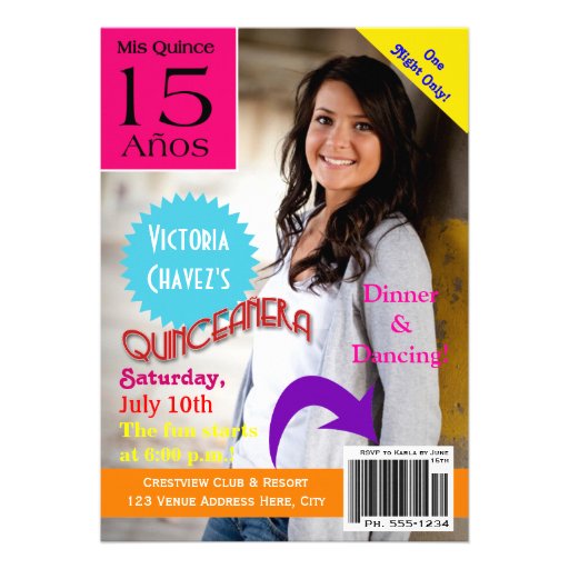 Magazine Cover Quinceanera 15th Invitation (front side)