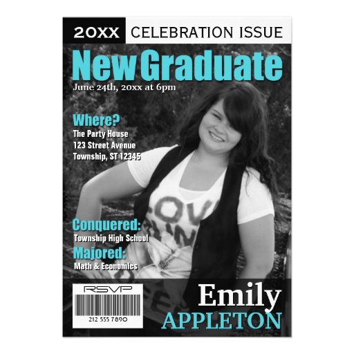 Magazine Cover Turquoise Graduation Invitations