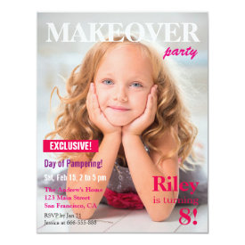 Magazine Makeover Pamper Girls Birthday Party 4.25x5.5 Paper Invitation Card