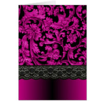 Magenta & black  lace pattern greeting card