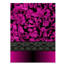 Magenta & black  lace pattern postcards