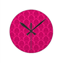 Magenta Damask Pattern Wallclocks