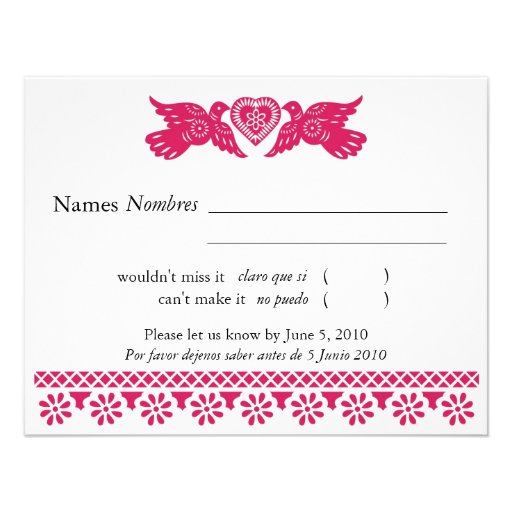 Magenta Love Birds Papel Picado Banner RSVP\ Invite