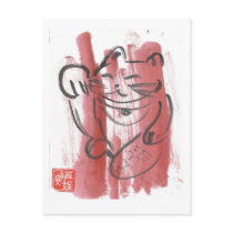 Magenta Maneki Neko Postcard by plasticpumpkin Magenta Maneki Neko Postcard
