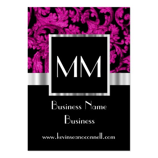 Magenta monogrammed damask business card (front side)