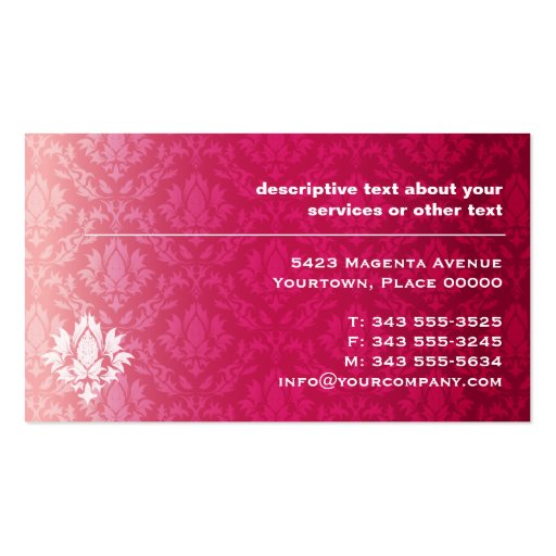 Magenta Ombre Damask Business Card (back side)