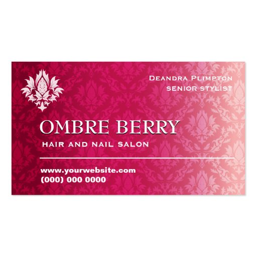 Magenta Ombre Damask Business Card (front side)