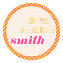 Magenta Orange ZigZag Stripe Sticker Address Label
