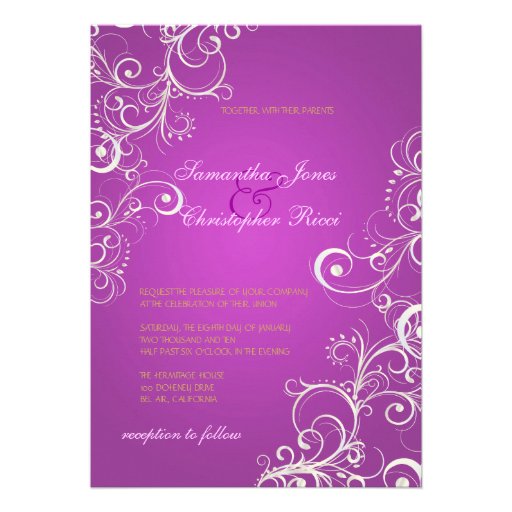 Magenta + pearl swirls  Wedding Invitations