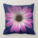 Magenta Pink Daisy on Royal Blue Leather Texture Throw Pillow