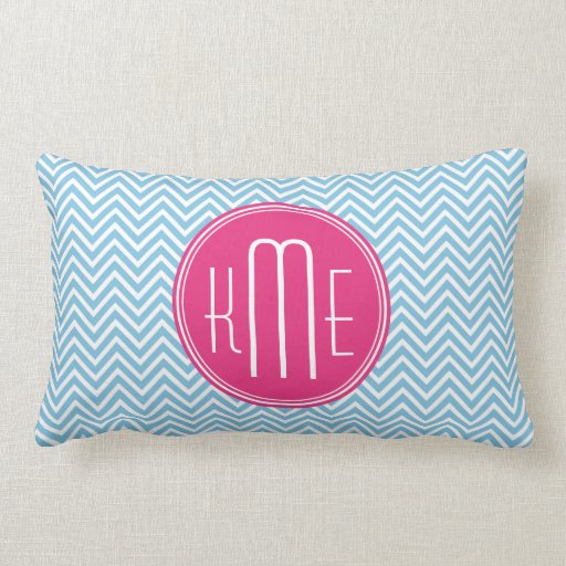Magenta Pink Monogram with Light Blue Chevron Throw Pillow Zazzle