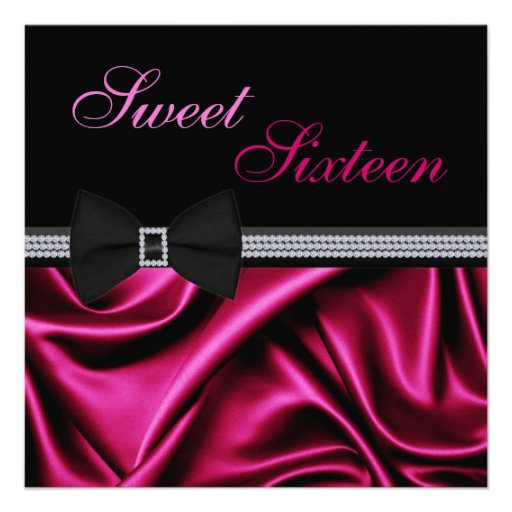 Magenta Satin and Gems Sweet Sixteen Invite