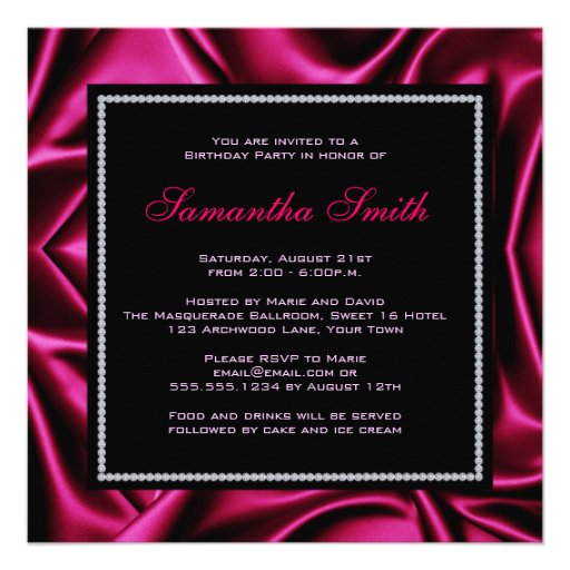 Magenta Satin and Gems Sweet Sixteen Invite