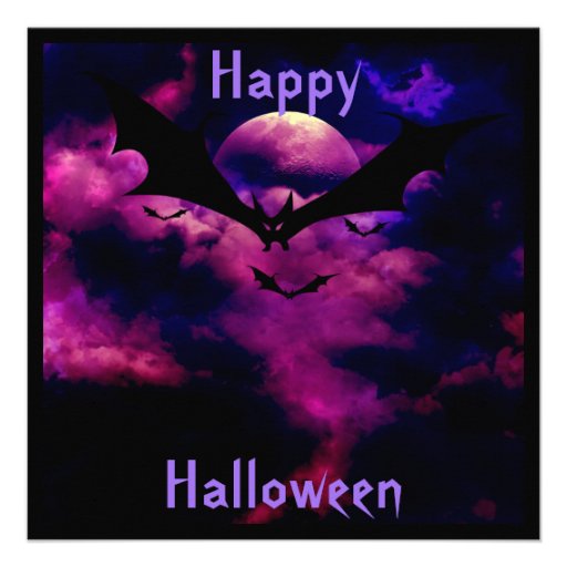 Magenta Sky Bats  Halloween Party Invitation