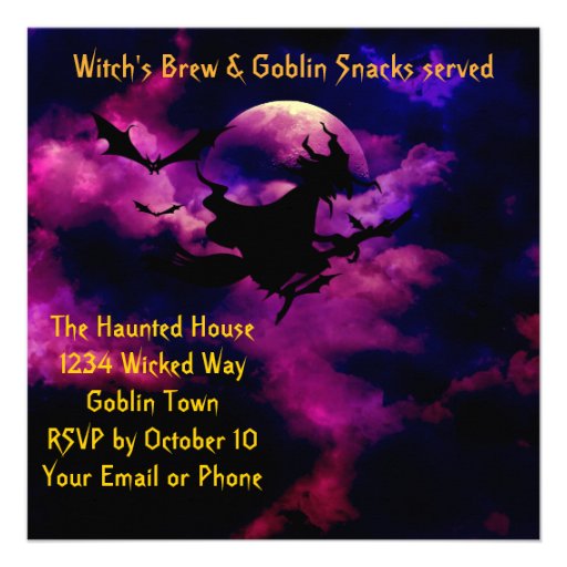 Magenta Sky Bats  Halloween Party Invitation