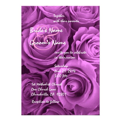 Magenta Wedding Rose Bouquet Custom Invitation