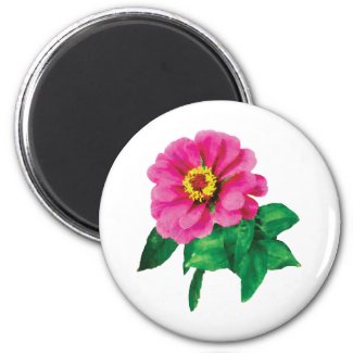 Magenta Zinnia With Leaves magnet