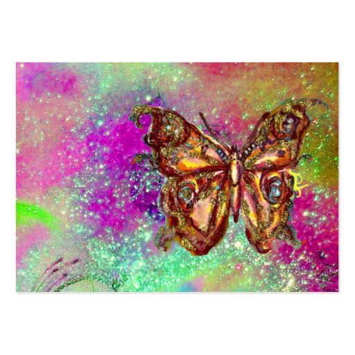 MAGIC BUTTERFLY IN GOLD,BLUE PURPLE TEAL SPARKLES BUSINESS CARDS (back side)