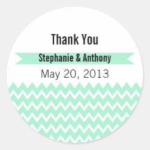 Magic Mint and White Chevron Pattern Thank You Sticker