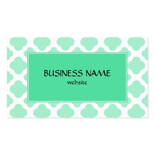 Magic Mint and White Quatrefoil Pattern Business Cards (back side)