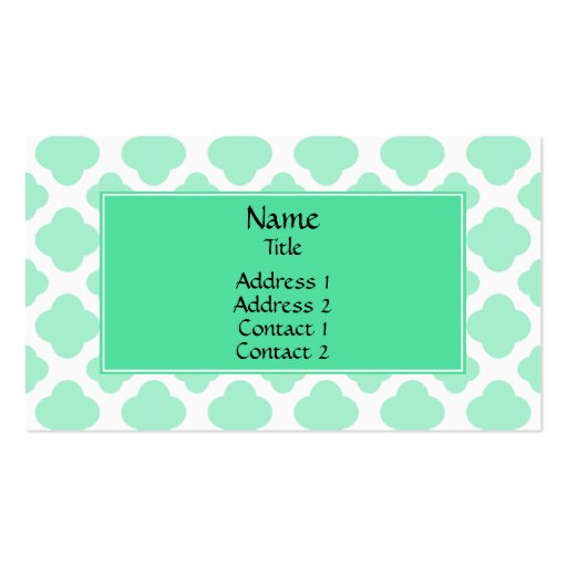 Magic Mint and White Quatrefoil Pattern Business Cards (front side)