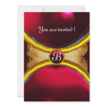 MAGIC RINGS ,MONOGRAM parchment gem red burgundy Custom Invite