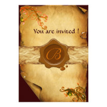 MAGIC SWIRLS PARCHMENT AND BROWN WAX SEAL MONOGRAM ANNOUNCEMENT