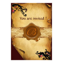 MAGIC SWIRLS PARCHMENT AND BROWN WAX SEAL MONOGRAM INVITE