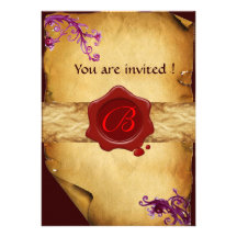 MAGIC SWIRLS PARCHMENT AND RED WAX SEAL MONOGRAM ANNOUNCEMENT
