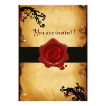 MAGIC SWIRLS PARCHMENT AND RED WAX SEAL MONOGRAM INVITE