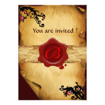 MAGIC SWIRLS PARCHMENT AND RED WAX SEAL MONOGRAM INVITATION
