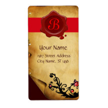 MAGIC SWIRLS PARCHMENT AND RED WAX SEAL MONOGRAM SHIPPING LABELS
