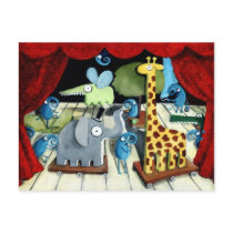 artsprojekt, cartoon animals, cartoon theatre, cute animals, cartoon elephant, cartoon giraffe, cute elephant, cute giraffe, cartoon, animal theatre, cute, illustration theatre, kids theatre, illustration animals, magic theatre, Postcard with custom graphic design