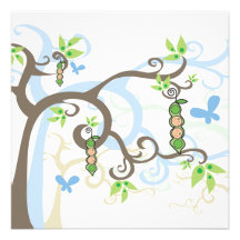 Magic Trees Twin Boys Pea in Pod Baby Shower Invitations